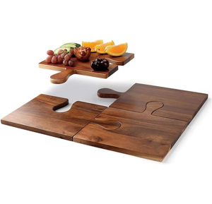 Juego de 4 tablas de cortar de madera de acacia con asas, tablas de cortar grandes personalizadas para servir alimentos y carne - Product Image 1
