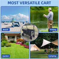 Chariot de camping pliable avec plateforme, roues tout-terrain, poignée réglable, porte-gobelets, rangement supplémentaire, pour jardinage, activités de plein air et pêche