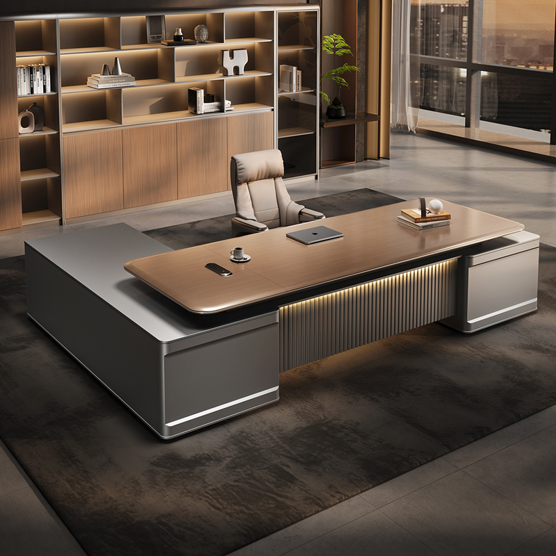 High-end Light Luxury Modern Executive Boss Desk Environmental Board Wood Texture Commercial Office Table