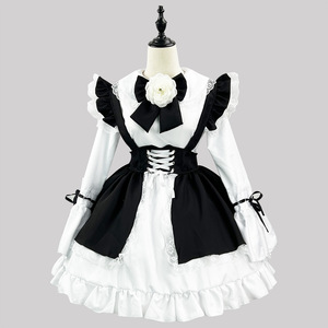Noir blanc grande taille jeu de rôle Costume de fête femme de chambre <span class=keywords><strong>serveuse</strong></span> tenues tablier Anime femme de chambre Cosplay Kawaii gothique Lolita robe - Product Image 1