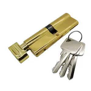 पीतल का दरवाजा मोर्टिज़ लॉक सिलेंडर 90 मिमी गोल्डन फिनिश वाला अंगूठा मोड़ सिंगल ओपन चाबियों के साथ सुरक्षित सुरक्षा दरवाजा लॉक सिलेंडर