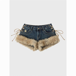 Nuovi Shorts in Jeans da Donna Invernali, Design Retrò, Soffici con Inserti, Stile Y2k, <span class=keywords><strong>Vita</strong></span> <span class=keywords><strong>Bassa</strong></span>, con Cinturino, Slim Fit, Hot Pants - Product Image 4