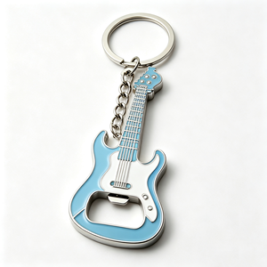 Porte-clés en alliage de zinc et acier inoxydable en forme de guitare, logo personnalisé, finition polie, émail, souvenir de festival de musique et concert - Product Image 4