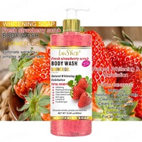 Grensoverschrijdende export 500ml zijdezachte douchegel met langdurige aardbeiengeur, fruitscrub, witmakende kruidenmelk met lavendel