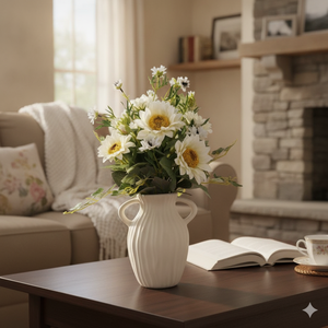 Bouquet de fleurs artificielles blanches, tournesols et marguerites mélangées, bouquet de fleurs artificielles au toucher réel pour centre de table de mariage, décoration de la maison - Product Image 2
