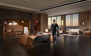 Muebles de oficina modernos de cuero, juego de escritorio de oficina en forma de L, tamaño personalizado, diseño contemporáneo de mesa de oficina ejecutiva - Product Image 2