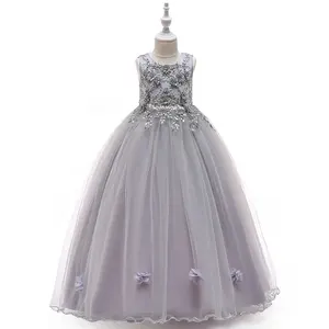 Nuovo Più Il Formato Del Ricamo Che Borda Lunghezza Del Pavimento di Tulle Elegent Abito Da Sera Per Bambini Vestiti Delle Ragazze Del Partito Della Principessa