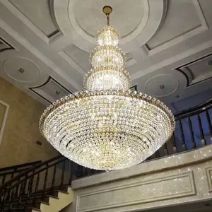 Большая Золотая современная роскошная хрустальная подвесная люстра, хрустальное освещение для отеля, Свадебный декор, лампа