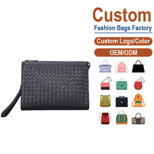 Bolso de mano para hombre de cuero genuino negro tejido - Cierre completo seguro, elegante y compacto, compañero diario con ranuras para tarjetas - Product Image 2