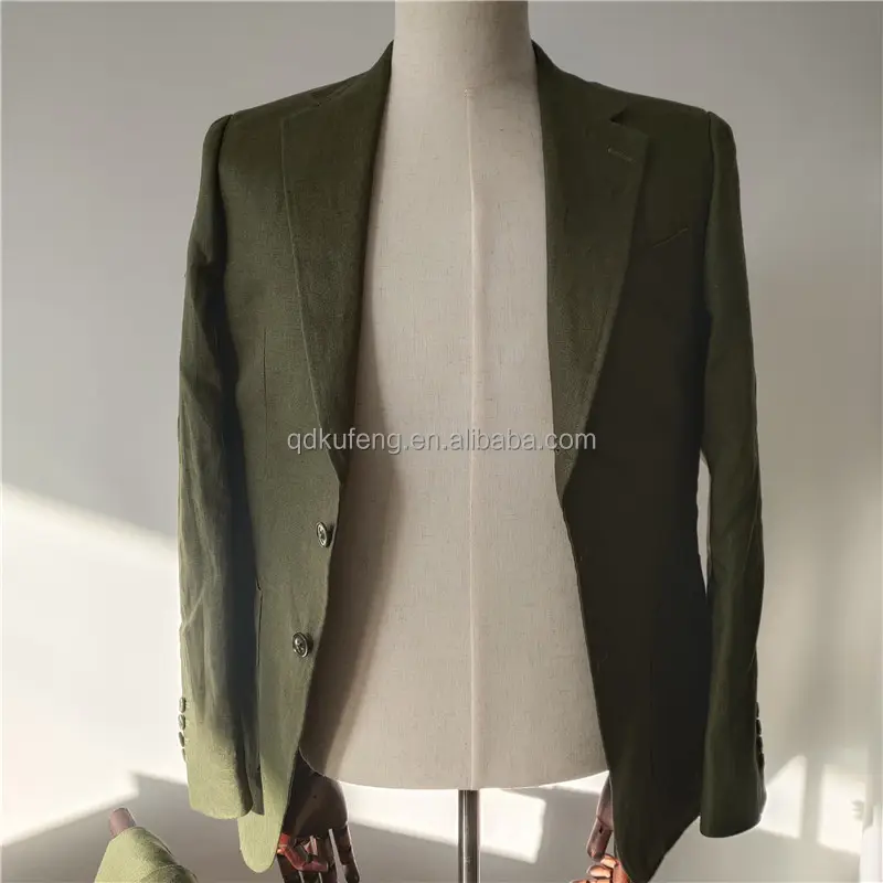 Elegant High-end Custom made to measure green linen peak lapel Men's Slim Fit Formal Business Suits for man