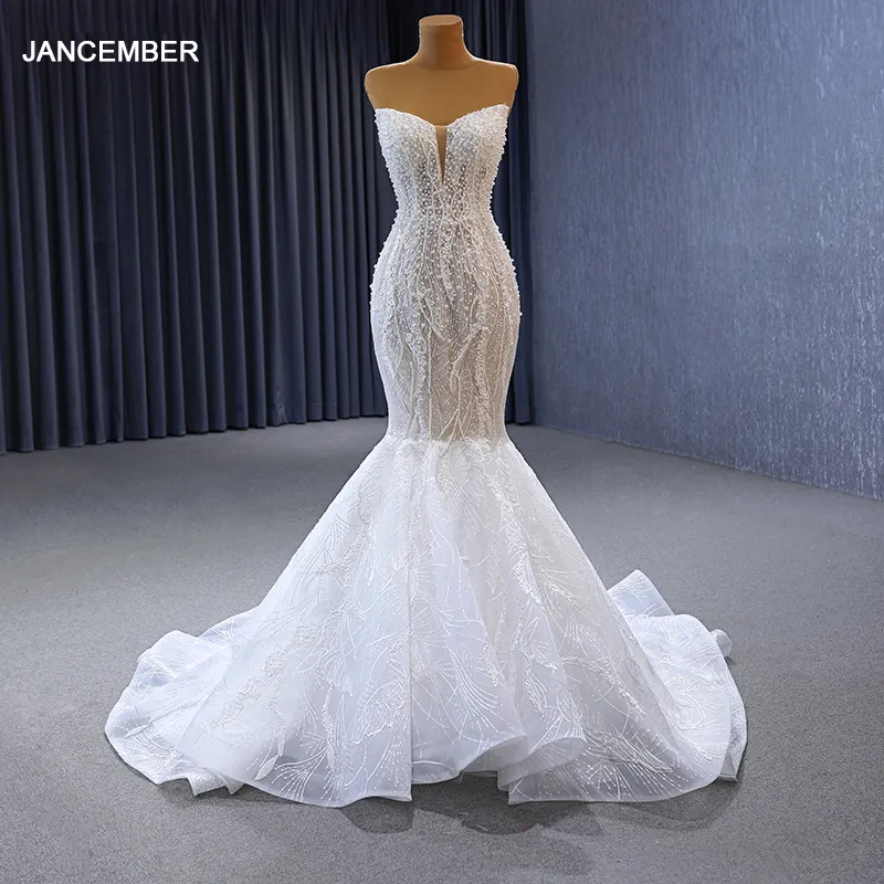 Jancember prezzo all'ingrosso donna taglie forti sirena senza maniche alla moda eleganti ricami di lusso abiti da sposa