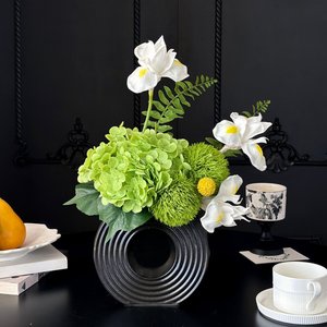 Ensemble de fleurs artificielles en soie, design floral vert, hortensia, iris, décoration de bureau, décoration de la maison - Product Image 4