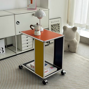 Mesa Auxiliar HWUSM <span class=keywords><strong>Haller</strong></span> con Bloques de Color, Mesa Auxiliar Modular de Metal, Diseño Bicolor Personalizado para Sala de Estar y Dormitorio - Product Image 1