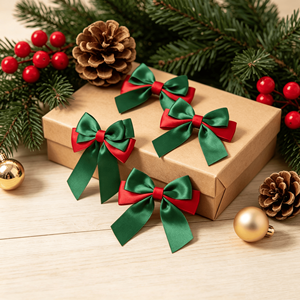 <span class=keywords><strong>Noeud</strong></span> de Noël en satin polyester <span class=keywords><strong>rouge</strong></span> et vert, pré-noué pour cadeaux, décorations de fête à domicile, ornements d'arbre, <span class=keywords><strong>ruban</strong></span> de décoration DIY - Product Image 1