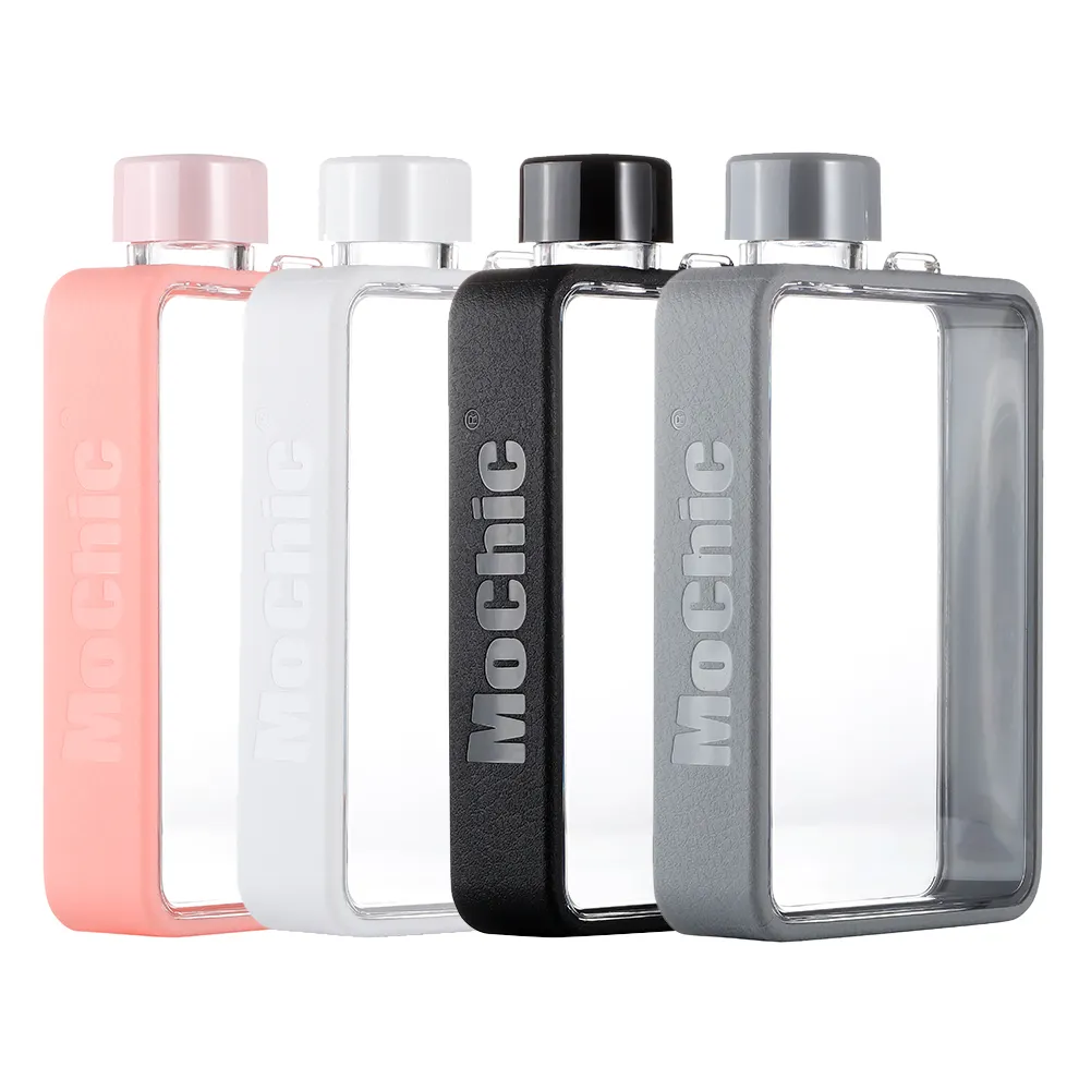 ポータブルトリタン素材BPAフリー透明A6フラットスクエアプラスチック飲料水ボトルロゴカスタム付き