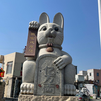Taille personnalisée Décoration de jardin japonais Grande sculpture en pierre de granit Sculpture Lucky Shiroi Maneki Neko Fortune Cat à vendre