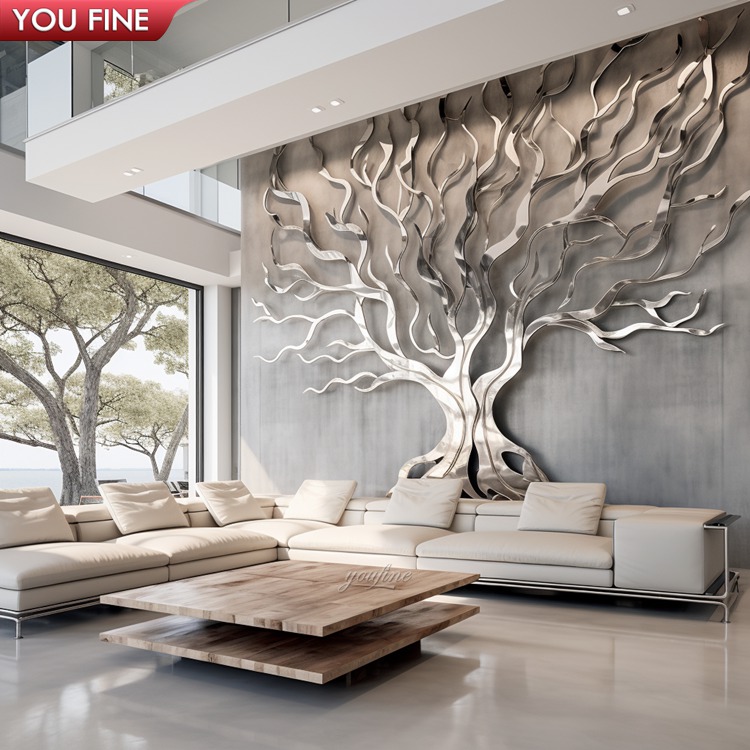 現代の抽象的な装飾的な金属の壁の彫刻ステンレス鋼の3D木の彫刻