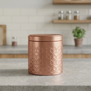 Boîte à épices en cuivre ronde avec couvercle, design minimaliste, motif sculpté, boîte de rangement alimentaire à 1 couche - Product Image 4