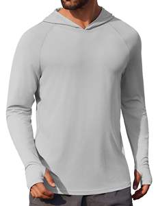 Camisas Rash Guard de manga regular con cuello redondo para hombre, camisas con capucha de protección solar de manga larga, camisas ligeras de pesca de secado rápido - Product Image 3