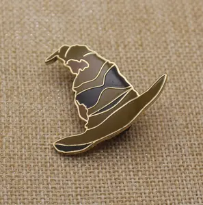 Custom Hard Enamel Pin Gold Metal Color Witch Magic Hat Shape Badge for Promotion