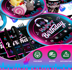 Müzik Doğum Günü Partisi Tek Kullanımlık Sofra Seti Tabaklar Bardaklar Peçeteler Masa Örtüleri Çatal Bıçak Takımı Asılı Bayraklar Baskılı Balonlar Malzemeleri - Product Image 5