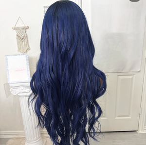 Cheveux vietnamiens Remy <span class=keywords><strong>bleu</strong></span> <span class=keywords><strong>foncé</strong></span> en gros, densité 150%, ondulation naturelle, cuticules alignées, double trame, devant transparent, racines foncées - Product Image 2