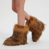 Nouvelle Collection 2025 – Bottes d'hiver confortables en fausse fourrure de raton laveur pour femme, mi-mollet, à talon plat, à enfiler, bout ouvert, antidérapantes pour la neige – Vente en gros usine