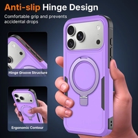 Étui de protection haut de gamme violet pour smartphone 17 18 Pro, antichoc, magnétique, avec support de téléphone intégré
