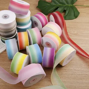 Pita Cetak Pelangi Benang Berdensitas Tinggi Gradasi Warna-warni untuk Kemasan Bunga Hadiah 40mm 100 yard - Product Image 1