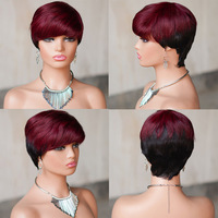 Perruque courte en cheveux humains de style pixie pour femmes noires, perruque courte en cheveux humains noire et blonde pour femmes, perruque courte à mèches superposées