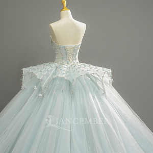 Robe de mariée de luxe Sfy298 de haute qualité, magnifique, sans bretelles, en dentelle, avec taille ornée de multiples perles, et jupe volumineuse pour femme Jancember - Product Image 4