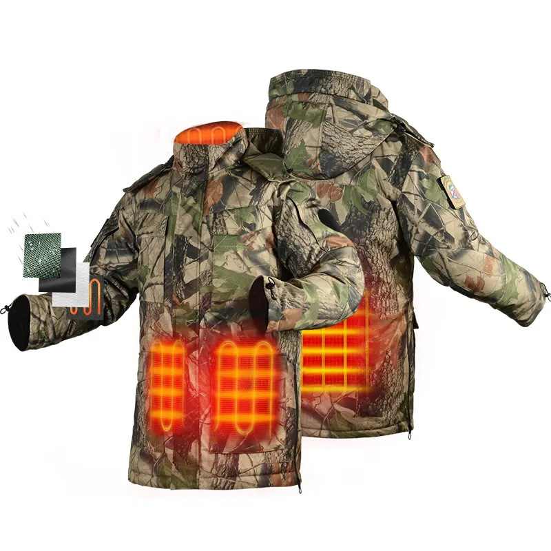 Jaket cangkang lunak dapat diisi ulang untuk pria, pakaian berburu senyap dengan penutup ritsleting untuk pakaian panas luar ruangan