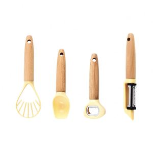 Petit ensemble d'ustensiles de cuisine avec manche en bois de hêtre pour pelle à fromage, rouleau à pizza, couteau, râpe, cuillère à glace, ustensiles de pâtisserie - Product Image 2
