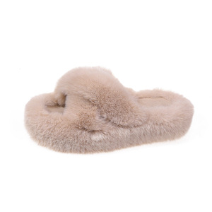 Chaussons d'hiver en fourrure pour femmes, à bout ouvert, rehaussants, pour la maison, couleur unie, doublure chaude et confortable, chaussures d'intérieur - Product Image 3