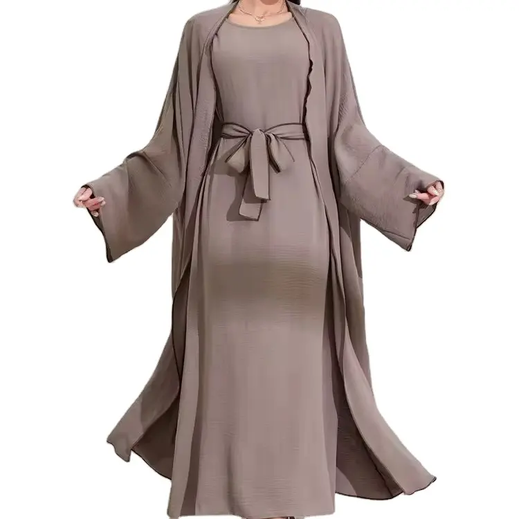Nahost muslimische Kleidung Mode elegantes Kardigan-Kleid zweiteilig Abaya mit Gürtel