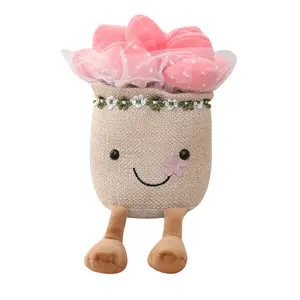 25 cm grosir pot bunga menyenangkan boneka mewah tulip pot manset tangan dekorasi kain kaktus mainan mewah pot bunga dengan kaki boneka