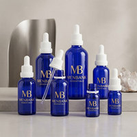 Flacon compte-gouttes en verre bleu premium avec boîte, bouchon CR D18 inviolable, fournisseur d'emballages pour huiles essentielles 10ml 15ml 20ml 30ml