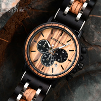 Vente en gros de montres chronographes pour hommes en acier inoxydable et bois, avec aiguilles lumineuses, mouvement à quartz, faible MOQ