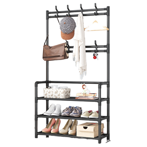 Tenice <strong>Coat</strong> <strong>Rack</strong> <strong>Shoe</strong> <strong>Bench</strong>, 3-in-1 Hall Tree <strong>Shoe</strong> <strong>Rack</strong> Multifunction Metal Iron for Entryway, 3-tier Storage Shelf and 8 Hooks - Product Image 1