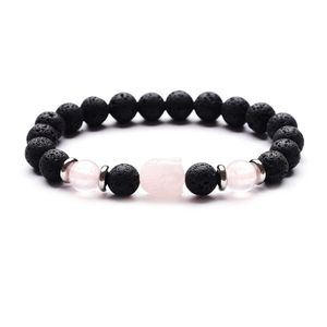 Cabeza de Buda a la moda, piedra preciosa de cuarzo <span class=keywords><strong>rosa</strong></span>, 8MM, cuentas de piedra de <span class=keywords><strong>Lava</strong></span>, pulsera elástica, pulsera Unisex, regalo de joyería de cristal curativo - Product Image 2