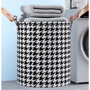 Houndstooth Foldable Laundry <b>Basket</b> Round Non Woven Fabric <b>Storage</b> Organizer For Clothes Toys Home Use - Product Image 3