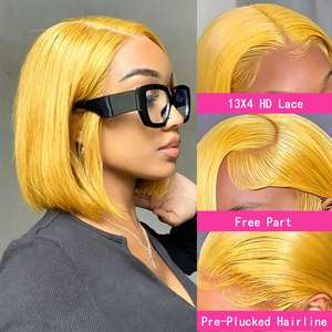 Perruque Bob Courte Blond Platine en Cheveux Humains Remy Jaune Néon, Lace Frontale 13x4 Transparente Sans Colle pour Femme - Product Image 3