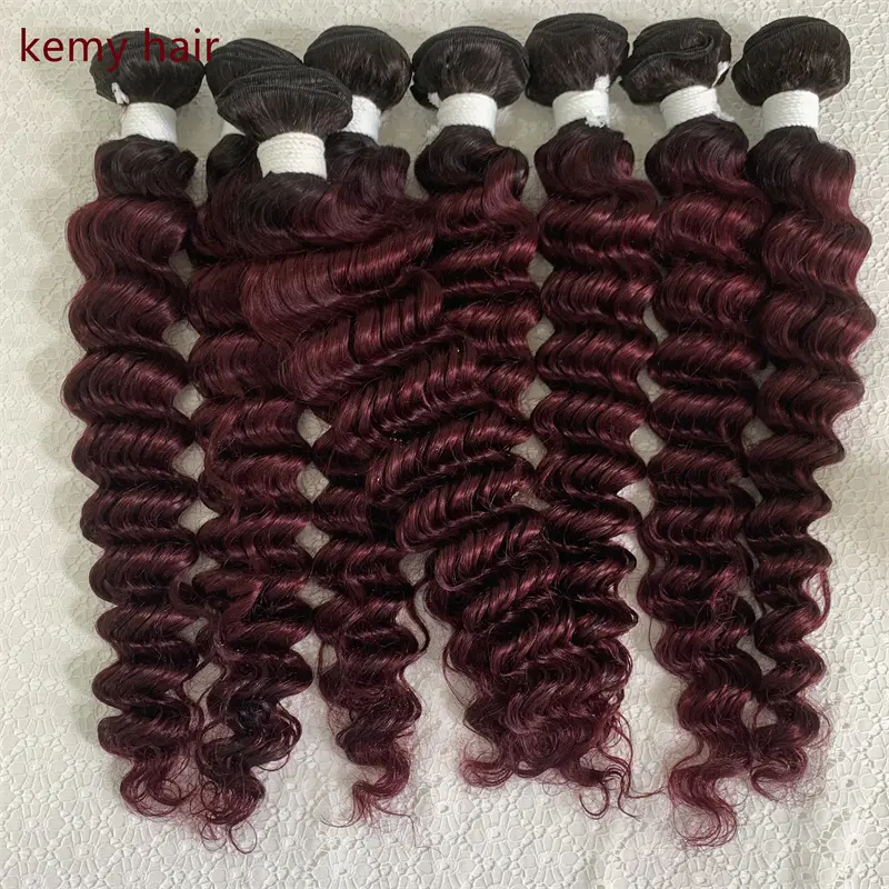 Wholesale Ombre 99J Deep Wave Virgin Human Hair Bundles With Frontal Brazilian Human Hair Silk Base Lace Top Closure