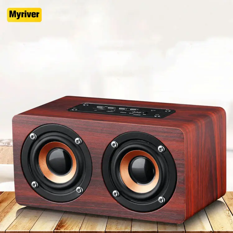 Myriver Mini Wireless Charger Bookshelf Speakers Fm Radio With Stereo Sound Wooden Speaker Portable For Home