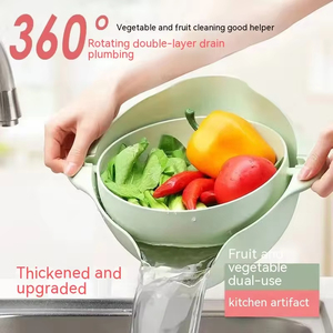 Panier de lavage de cuisine rond à double drain pour fruits et légumes, passoire et égouttoir de qualité supérieure, vente en gros - Product Image 6