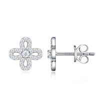 Boucles d'oreilles trèfle porte-bonheur en moissanite étincelante, clous floraux élégants en boucle infinie, bijoux en argent 925 plaqué or blanc