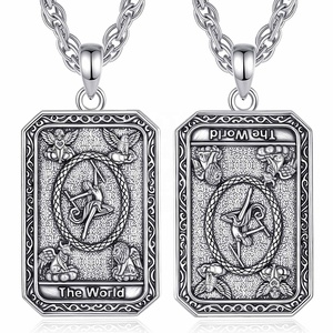 Precio al por mayor moda hip-hop fusión gótica declaración joyería cobre plateado el mundo Tarot colgante collar - Product Image 1