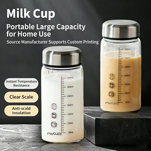 Vaso de Vidrio Minimalista para Uso Doméstico, Portátil, de Gran Capacidad, para Leche, Agua, Café, Desayuno, con Tapa y Graduaciones - Product Image 2