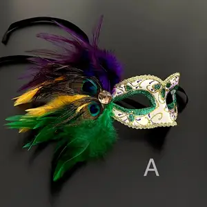 Masque pour les yeux en plumes vénitiennes de production professionnelle très populaire DIY écologique, fournisseur de fête en Chine