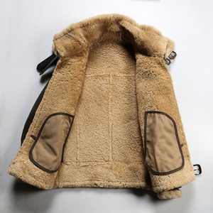 Hiver Personnalisé OEM <span class=keywords><strong>B3</strong></span> Shearling Warm Smart Casual Bomber Vintage Aviator Vestes en cuir de mouton en laine marron pour hommes en fourrure véritable - Product Image 2